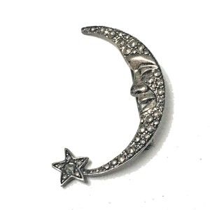 Vintage Signed Man in the Moon Brooch Pin Wicca Witchy Whimsygoth Retro Darlene